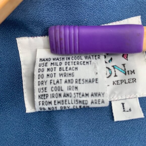 Vtg Lacy Afternoon Kepler Beaded Blazer L Light Blue Adjustable Back Pockets 80s - Picture 9 of 14